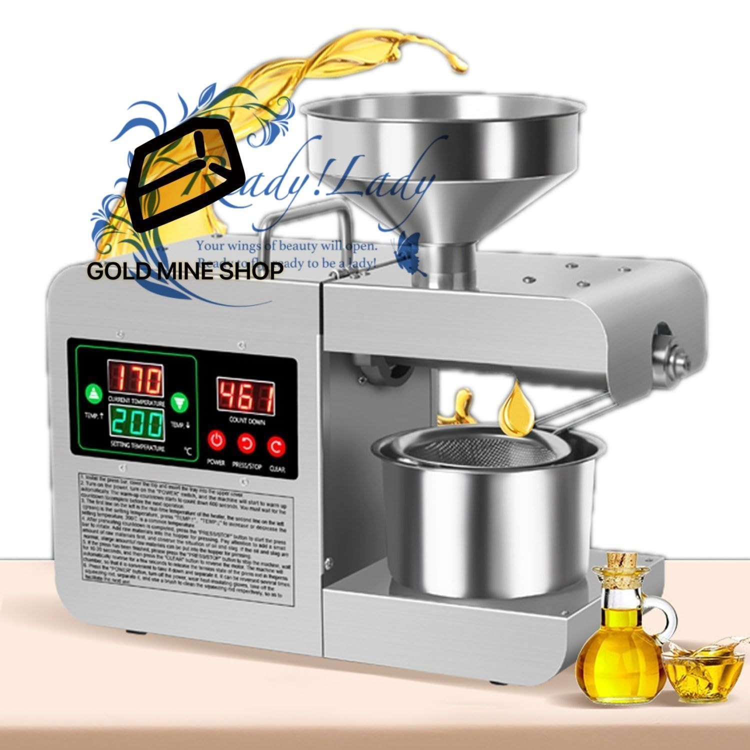 ホット コールドオイルプレス機 820W家庭用ステンレス鋼電動オイルエクストラクター インテリジェント制御付き 温度調節 40-240℃