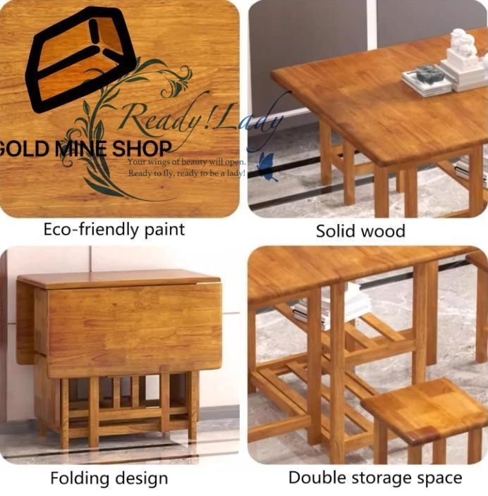 折りたたみ式ダイニングテーブルセット スツール4脚付き 幅47インチ x 奥行き31インチ x 高さ30インチ 伸長式無垢材ドロップリーフテーブル キャスター付き 省スペース MARWIL-DEMENAGEMENTS_CH