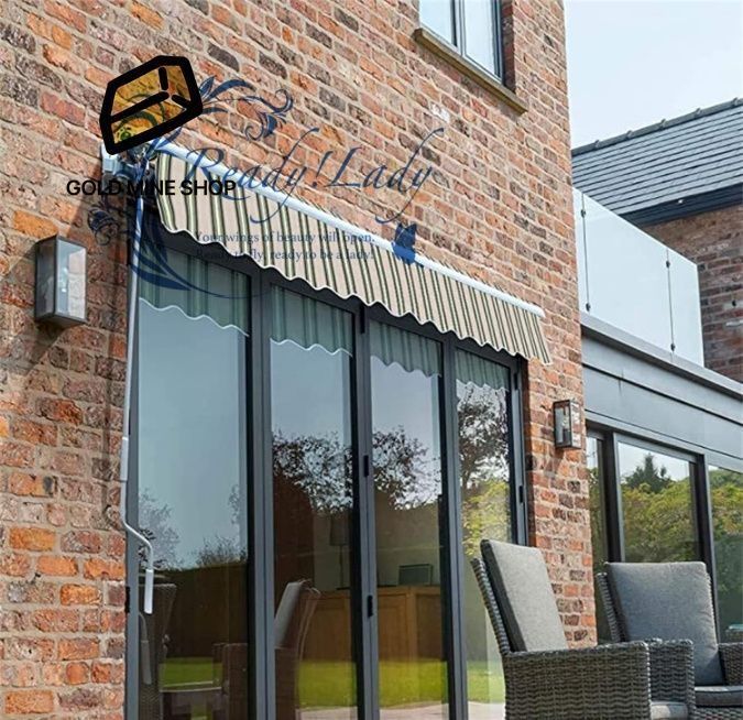 オーニングテント 2.5 1.5M 防水玄関 ひさし 屋根 後付け 長さ調節 なキャノピー付きオーニングテント伸縮 シェード中庭 バルコニー レストラン用折りたたみ式手動オーニング雨除け ひさし