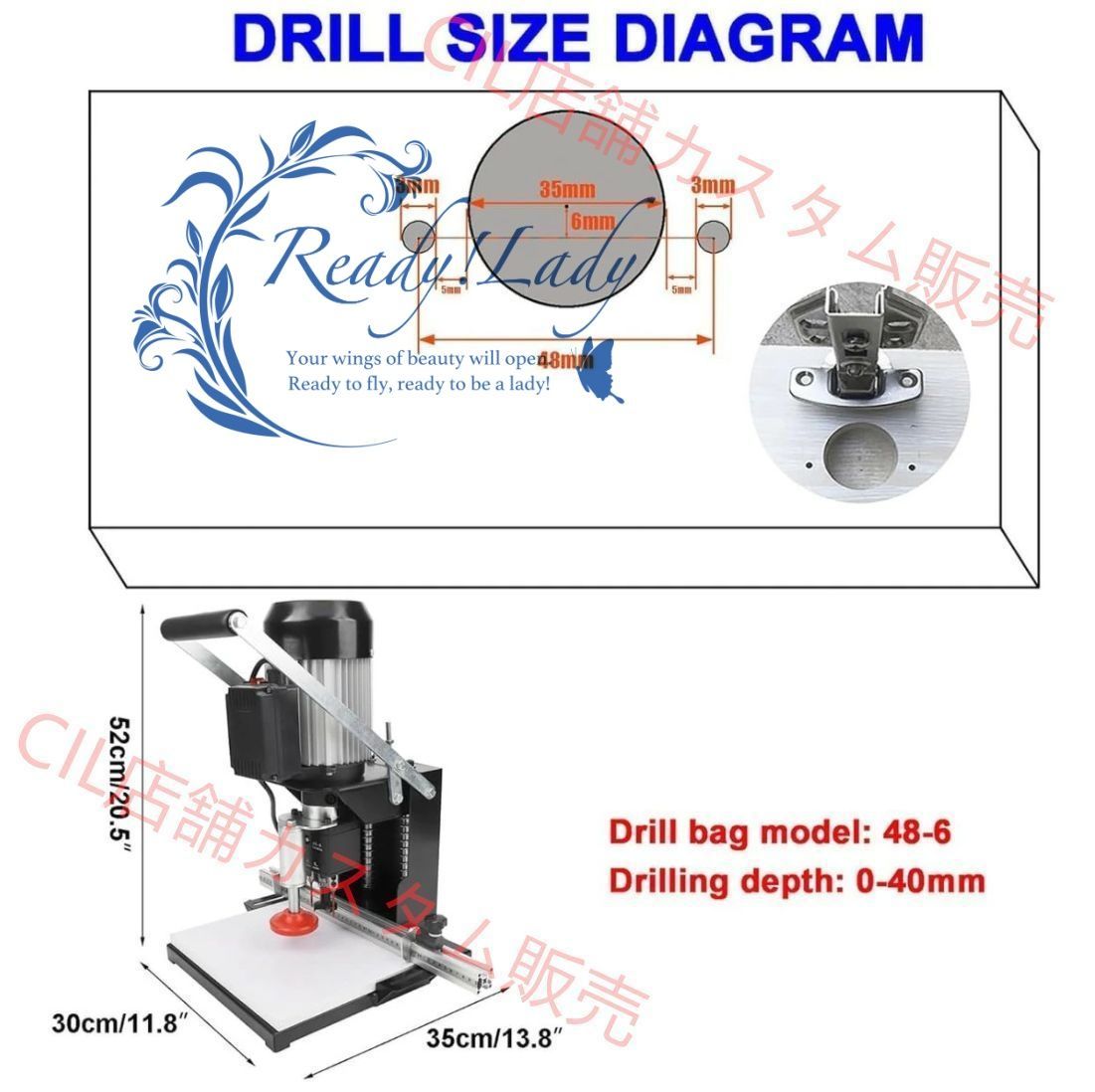 電動ヒンジボール盤 コードレスコンビドリル 木工用ポータブルヒンジボーリングマシン 2880 RPM 深さ0-40mm キャビネットに最適 48-6
