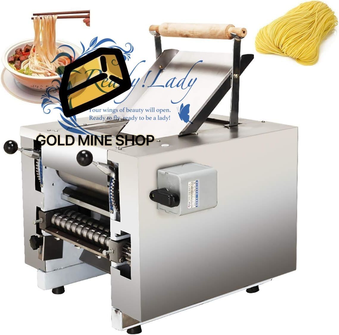 製機 パスタマシン ローラーカッター式 ブレード付き ステンレス製 550W純銅モーター 業務用 60Hz 平6㎜ブレード