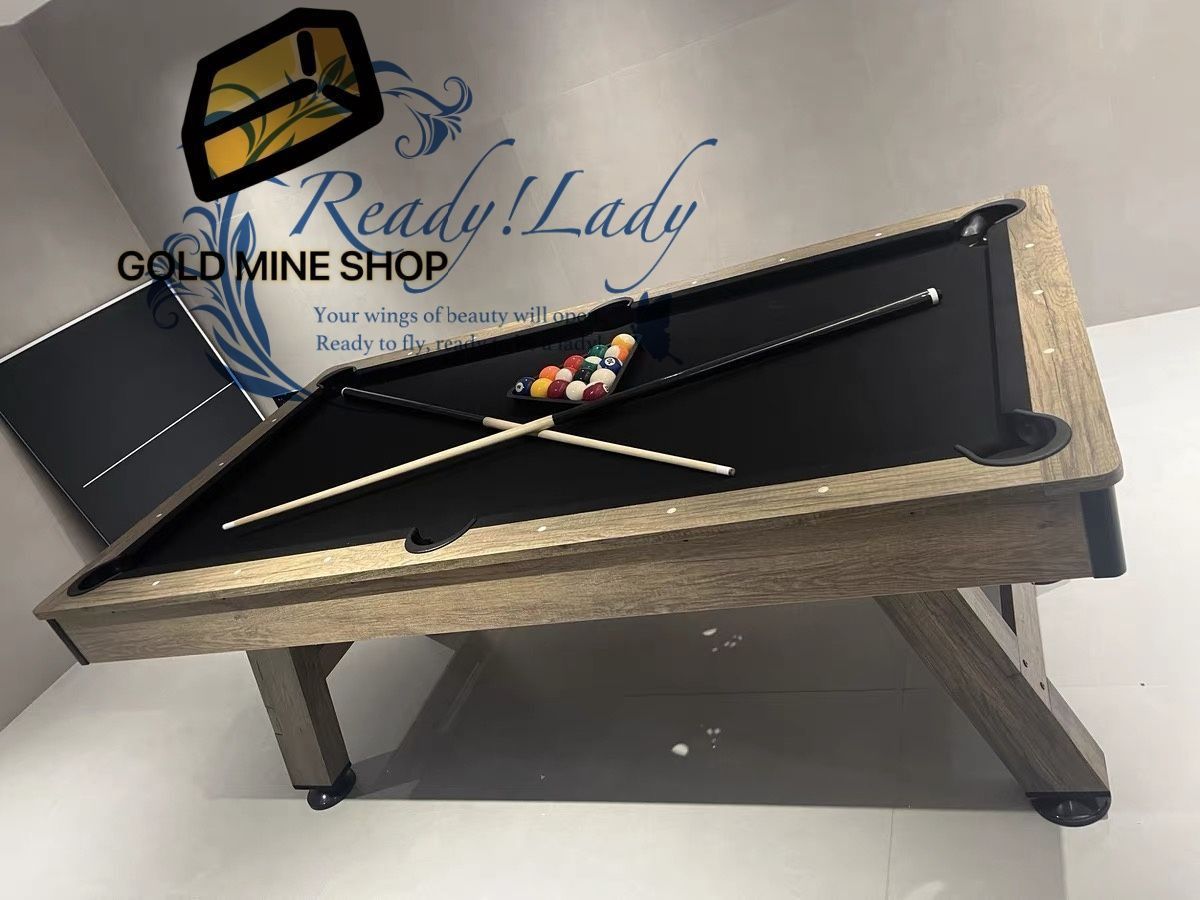 7フィート プールテーブル 木製仕上げ モダンなビリヤードテーブル キュースティック2本 ボール ラック フェルトブラシとチョーク付き