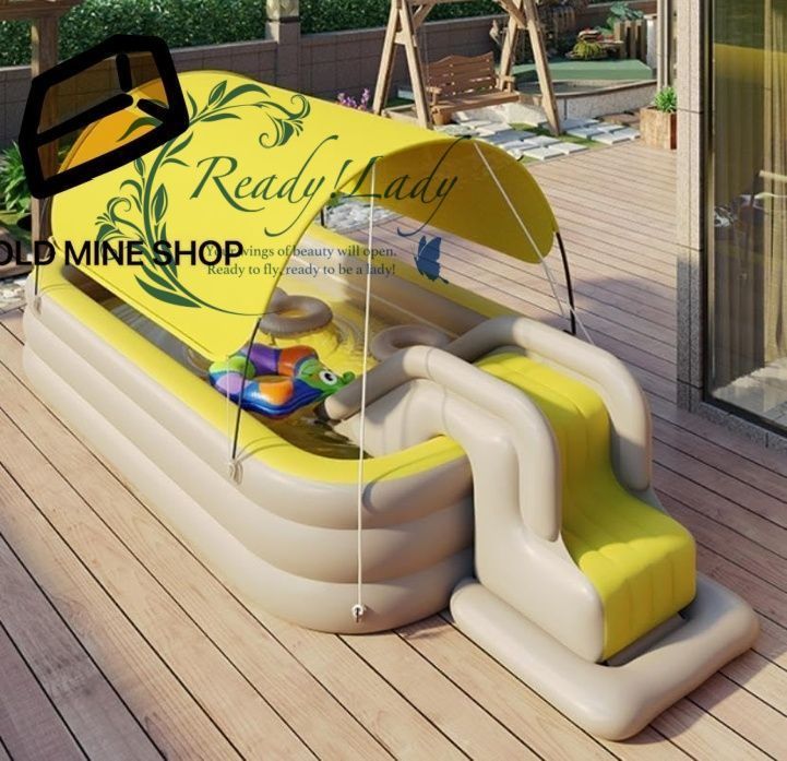 家庭用ブール ブール 空気自動入り インフレータブル スイミングプール スイミング インフレータブル 滑り台電動ポンプ付き イェロー 2.6m