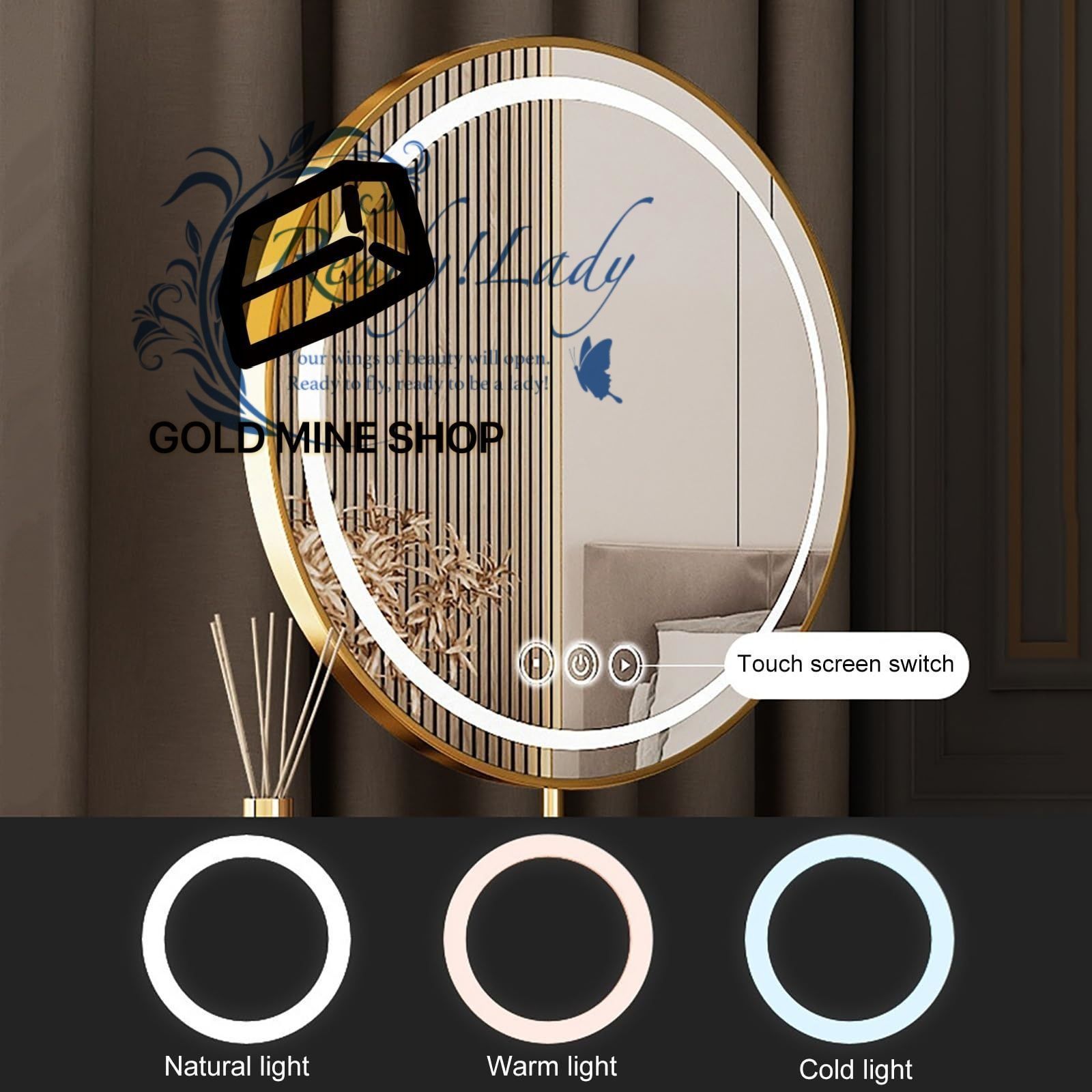 鏡付きバニティデスク 大きな引き出し付きコーナードレッシングテーブル 3つの照明モード調整 な明るさ 寝室に最適 MARWIL-DEMENAGEMENTS_CH