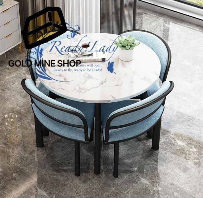 小規模オフィス用会議テーブルセット 丸テーブルと椅子付き 省スペースダイニング家具 4人用