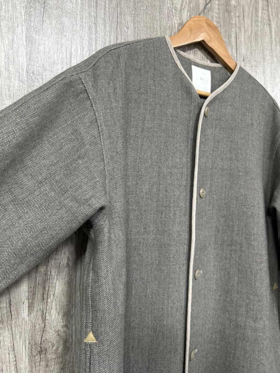 iki イキ ウール100％ ロング ノー コート sizeF グレー レディース