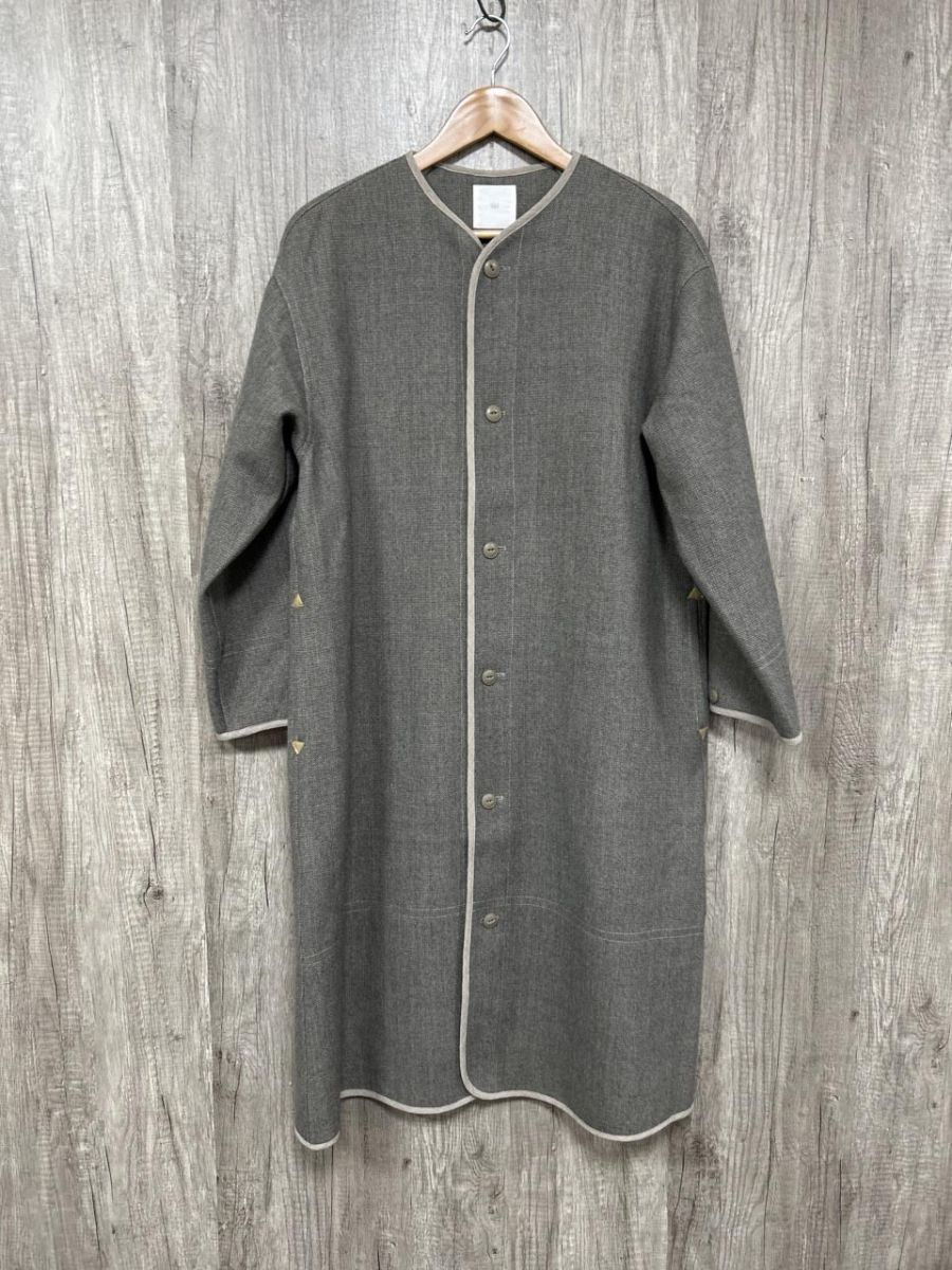 iki イキ ウール100％ ロング ノー コート sizeF グレー レディース