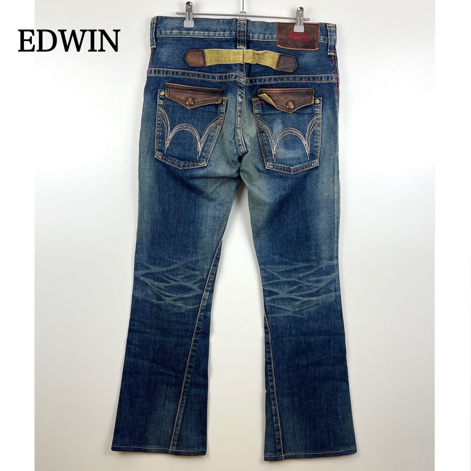 EDWIN 00s y2k archive BLUE TRIP leather flare denim pants 30