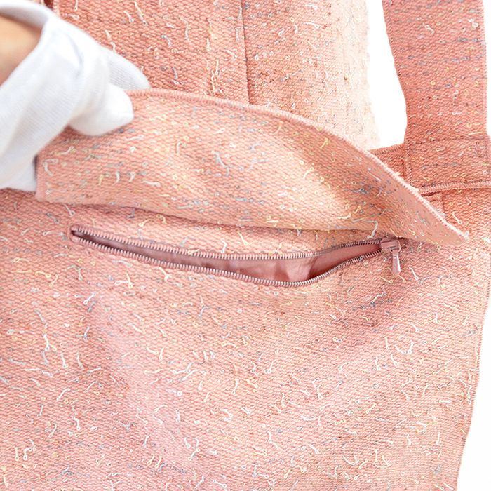  ヴィンテージ CHANEL シャネル セットアップ 99 A P 14302 ジャケット スカート ツイード ループ糸 ラッフル シグネチャー COCOマーク ボタン ロゴ メタルプレート スーツ バッグ付属 レディース 40 桃色 マルチ 仏製 その他 その他