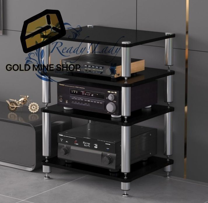 オーディオラック 木製 2段 3段 4段 avラック アンプラック CDアンプ機器ラック メディア スタンド プリンタブラケット dvdラック オーディオボード ゲーム機収納ラック 音工房 録音室用 家庭用 オフィス用 4段 ブラック