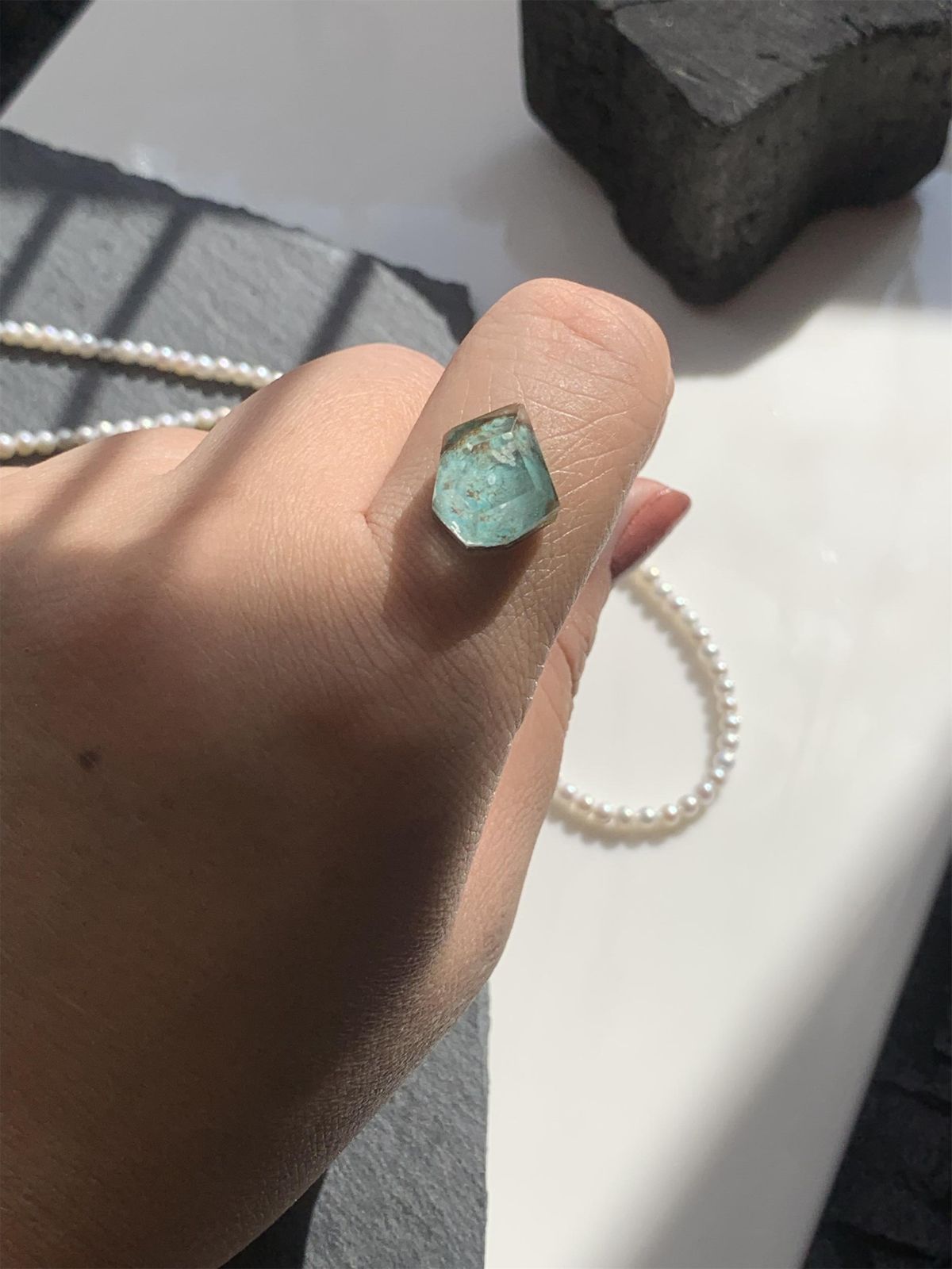 ターコイズ×クリスタルクォーツ ダブレット ストーン リング SV925