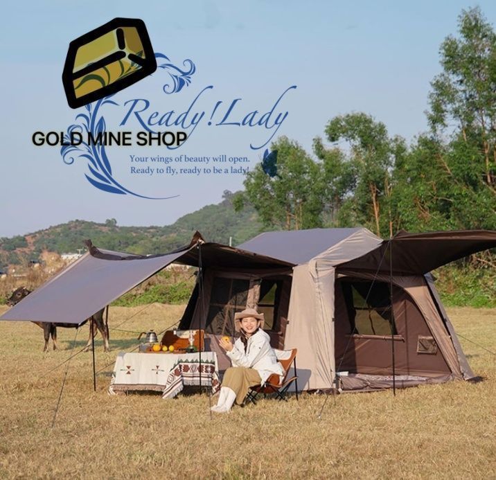 キャノピーテント 4-6人用 前室付き 5面メッシュ窓付き キャンプ テント ワンタッチテント 設営簡単 260*230*190cm 厚いビニール UVカット 防水 耐水圧?3000mm 煙突穴付き 防災用 キャンプ用品 お花見