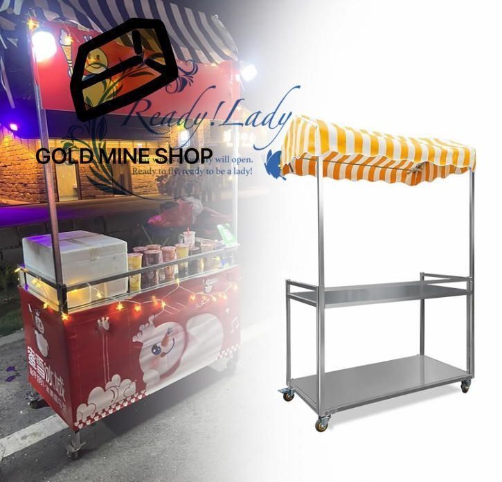 屋台 折りたたみ式マーケットストール売店カート、キャノピーと2段収納カウンター付き食品販売用手押しカート、商業小売/食品イベントキオスク(Yellow Length 120cm