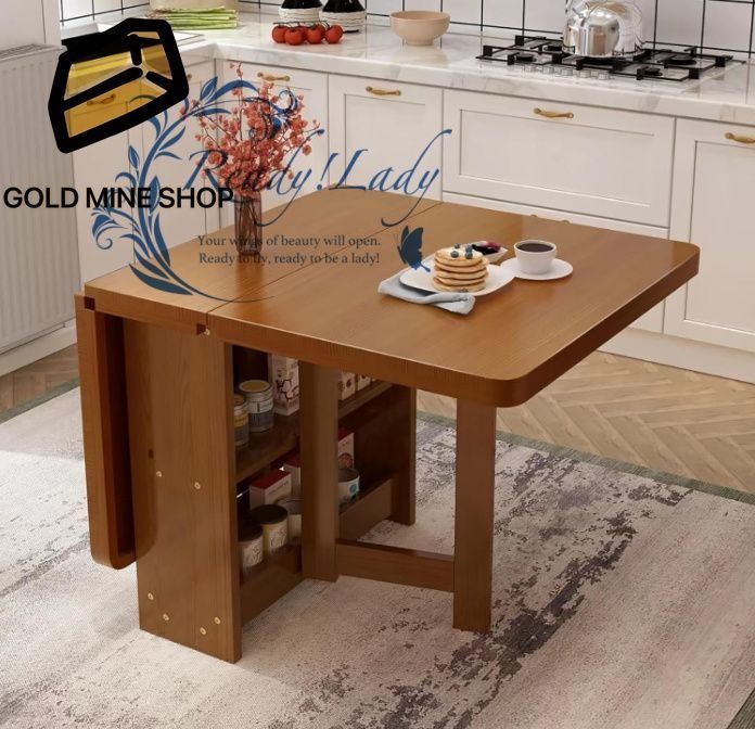 無垢材の折りたたみ式キッチンテーブル 二層収納ラック付きドロップリーフダイニングテーブル 3つの形式で折りたたみ な多用途の折りたたみ式拡張ディナーキッチンオフィスデスクテーブル 簡単に400 KGに耐えます120 x 80 cm