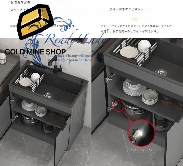 システムキッチン 流し台 シンク ガーデンシンク 洗面台 キッチンシンク 簡易流し台 システムキッチン ガレージ用大容量自立型シンク 業務用厨房簡易流し台 単水水栓付 55 45 83.5CM