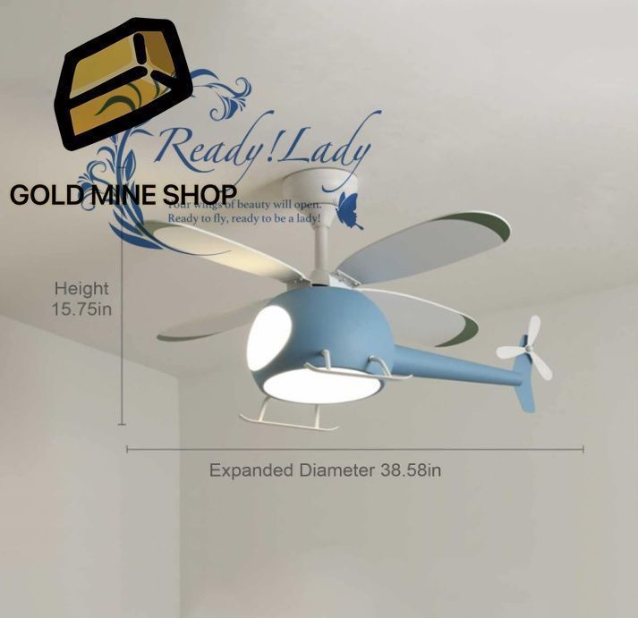 調光シーリングライト マルチスピード DC モーター リバーシブル 6 スピード 3 ブレード 39 インチ シーリングファン LED ライトとリモコン付き ヘリコプター型子供用シャンデリア ファン付き Blue A