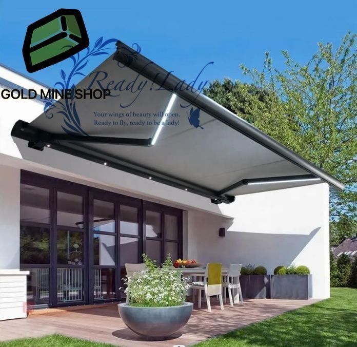 ライト付き電動格納式オーニング パティオオーニングサンシェードシェルター 格納式オーニングパティオドア窓サンシェードシェルター屋外キャノピー グレー 3 X 1 5 M