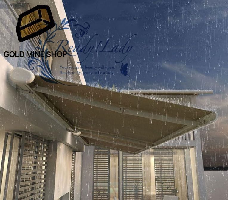 ライト付き電動格納式オーニング パティオオーニングサンシェードシェルター 格納式オーニングパティオドア窓サンシェードシェルター屋外キャノピー グレー 3X1.5M