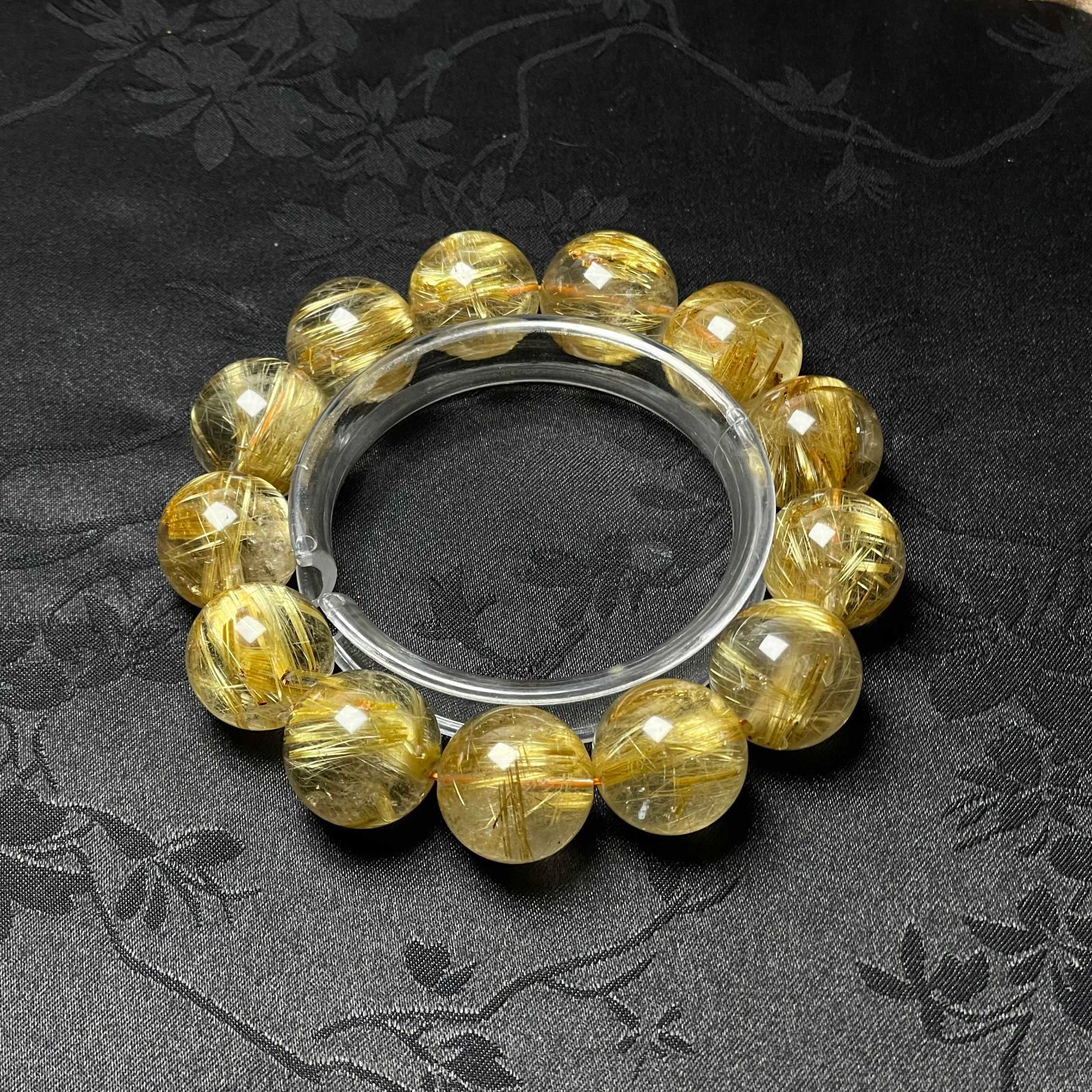 絶賛 EU製 ! 満針ルチルクォーツ ブレスレット パワーストーン 天然石 金運 お守り プレゼント 17.8-18.7mm ZZ1623