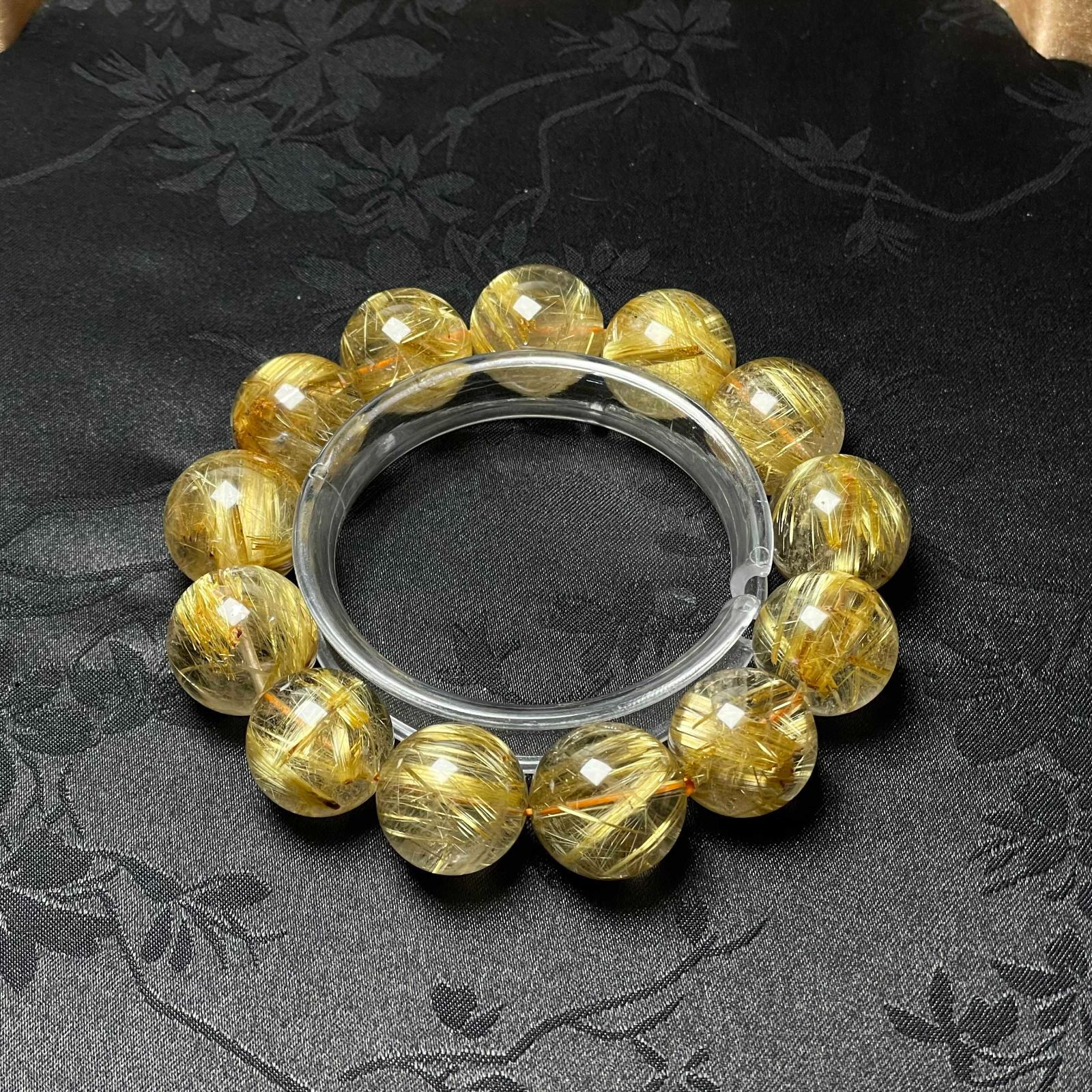 絶賛 EU製 ! 満針ルチルクォーツ ブレスレット パワーストーン 天然石 金運 お守り プレゼント 17.8-18.7mm ZZ1623