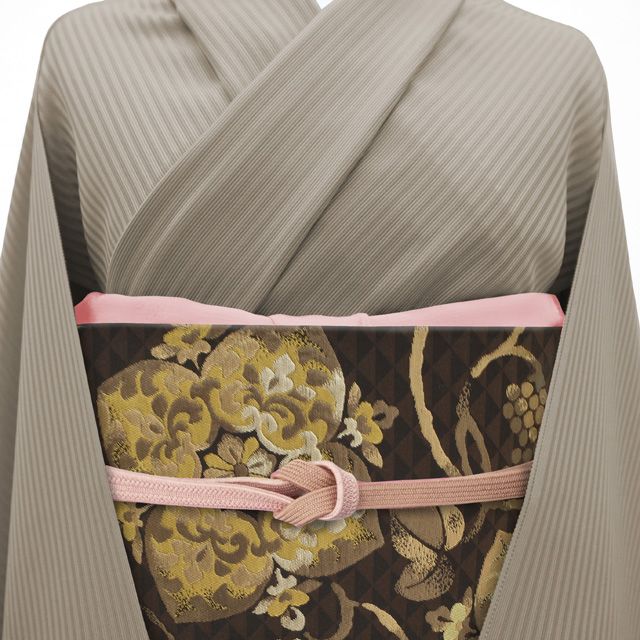 超激安セール開催中です！ 新古品 すごい値 袋帯 フォーマル 正絹 京都 西陣 こげ茶 花 葡萄唐草 金糸 上 仕立て上がり 春 秋 冬 六通柄 結婚式 七五三 入学式 卒業式 リサイクル すごいね みやがわ neb01562