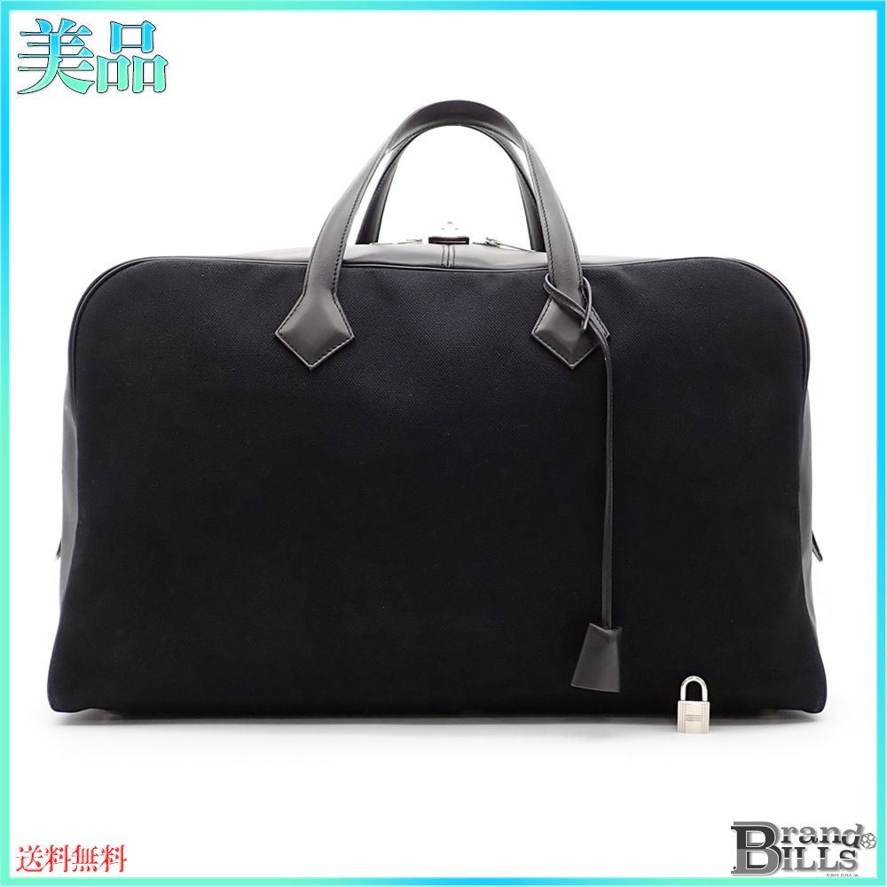 エルメス ヴィクトリア 50 ボストンバッグ トワルアッシュ レザー ブラック シルバー金具 R刻印