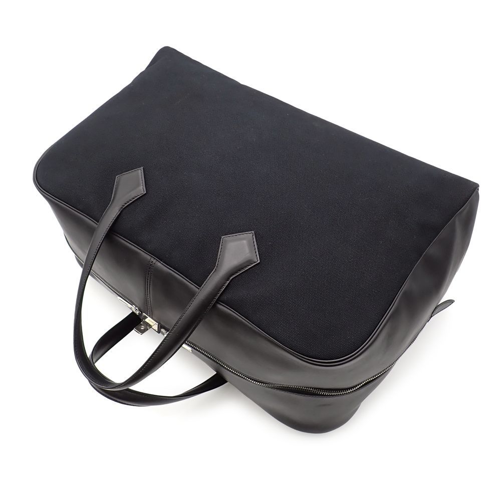 エルメス ヴィクトリア 50 ボストンバッグ トワルアッシュ レザー ブラック シルバー金具 R刻印