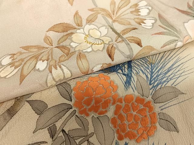 平和屋着物○アンティーク 大正ロマン 訪問着 手描き 刺繍 枝花文 暈し 
