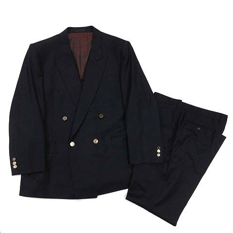 ランバン LANVIN PARIS スーツ セットアップ シェルボタン ダブル ジャケット パンツ 紺 ネイビー ST50-56