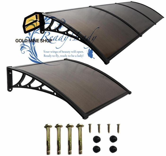 屋根シェルター庇 後付け ひさし雨よけテラス 玄 ポリカーボネート モダン アルミニウム ブラケット住宅用 パティオ日除け 後付け アウトドア 庭園 キャノピー と ブラック 屋根壁際100x100cm