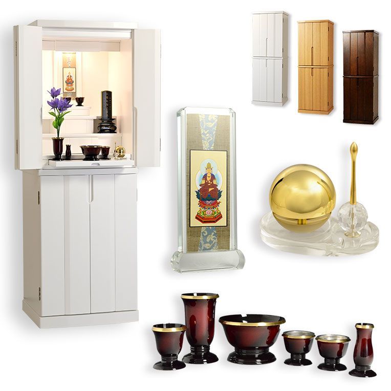 モダン仏壇 シルクホワイト色 仏具一式付き 便利な経机 椅子付 天然木タモ材 中型仏壇 エルデ Erde 46-16 3色