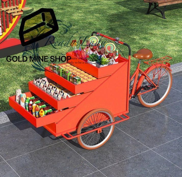 三輪車自動販売カートワゴンフラワーカートキオスクファーマーズマーケットブース屋外移動フードトラック 移動販売トラック コーヒーミルクティーナイトマーケットの屋台スナックカート オレンジ色