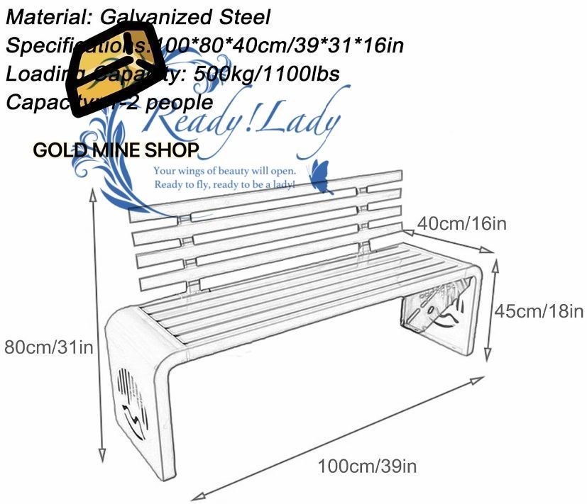 縁側 ベンチ 屋外用ガーデンベンチ 背もたれ付き 庭 パティオ 玄関 公園用屋外ベンチ 500 Kg 耐荷重 Black 100cm 39in