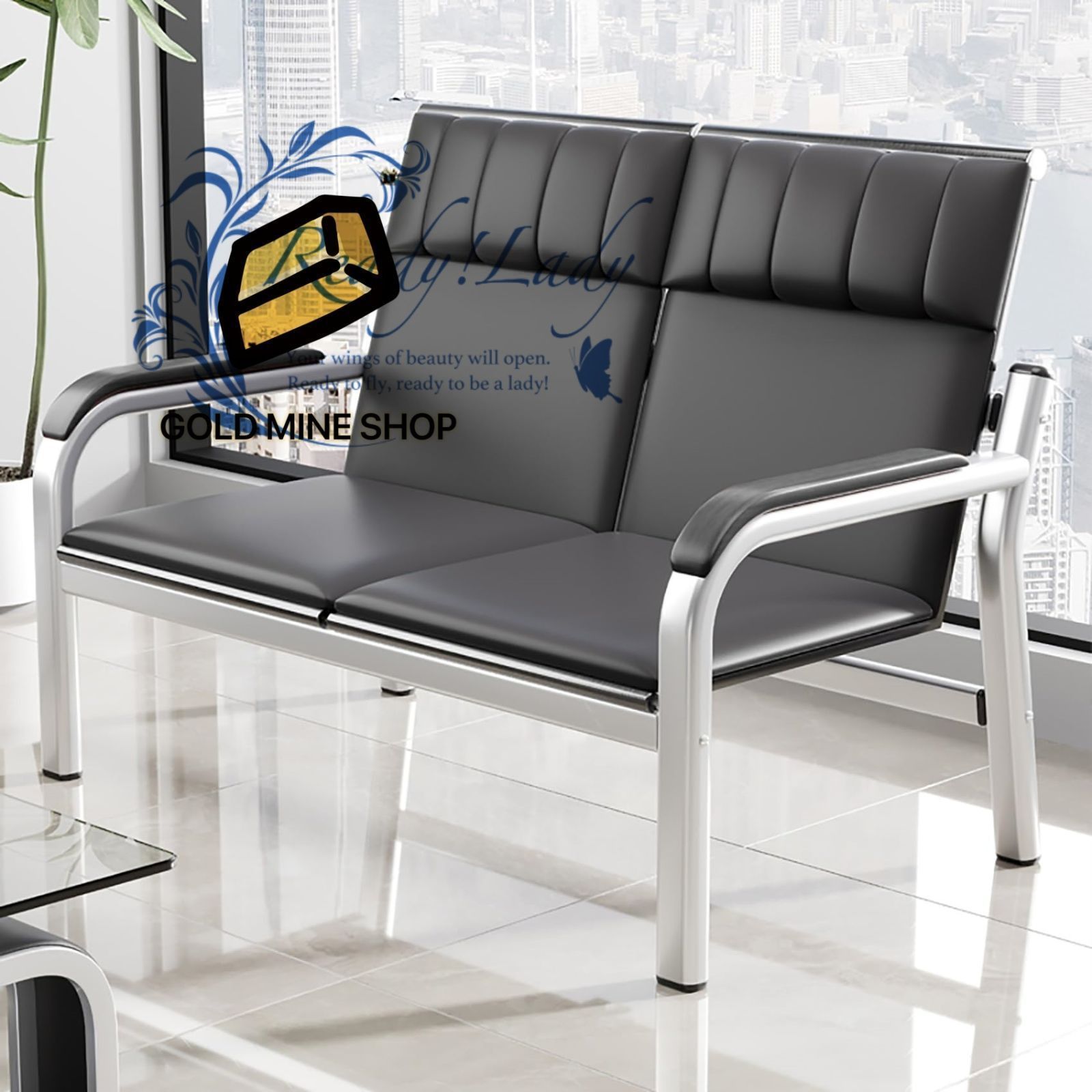 空港受付チェア 待合室チェア 2人掛け 長さ125X幅68X高さ90CM 背もたれ 肘掛け付き レセプションチェア ゲストチェア 待合椅子 ロビー用チェア ロビーチェア 空港チェア ロビーベンチ 会議用椅子