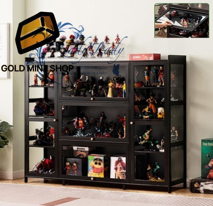 ケース 木製 フィギュアケース 大型 三面透明5枚扉 長さ135 密閉防塵 大容量 組み立て式 多用途 キャビネット 透明パネル 大容量 ラック 棚 ディスプレイスタンド 黒色 135x33x111cm
