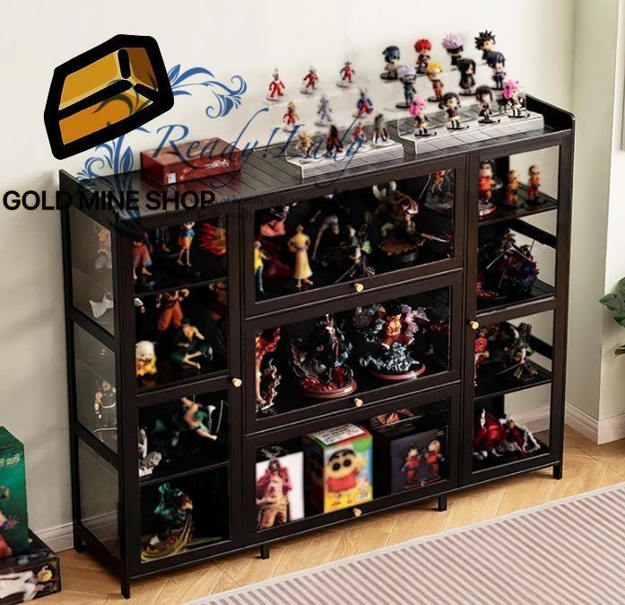 ケース 木製 フィギュアケース 大型 三面透明5枚扉 長さ135 密閉防塵 大容量 組み立て式 多用途 キャビネット 透明パネル 大容量 ラック 棚 ディスプレイスタンド 黒色 135x33x111cm