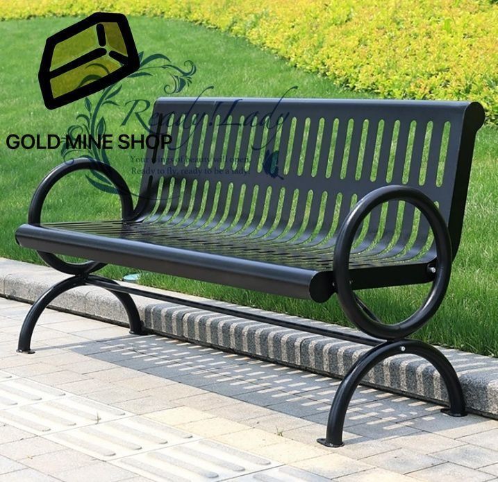 ガーデンベンチ 屋外パティオベンチ 背もたれと肘掛け付きメタルベンチ 鋳鉄スチールフレームチェア 耐候性 ポーチ 公園 芝生 庭 玄関用 Black 150cm 5ft