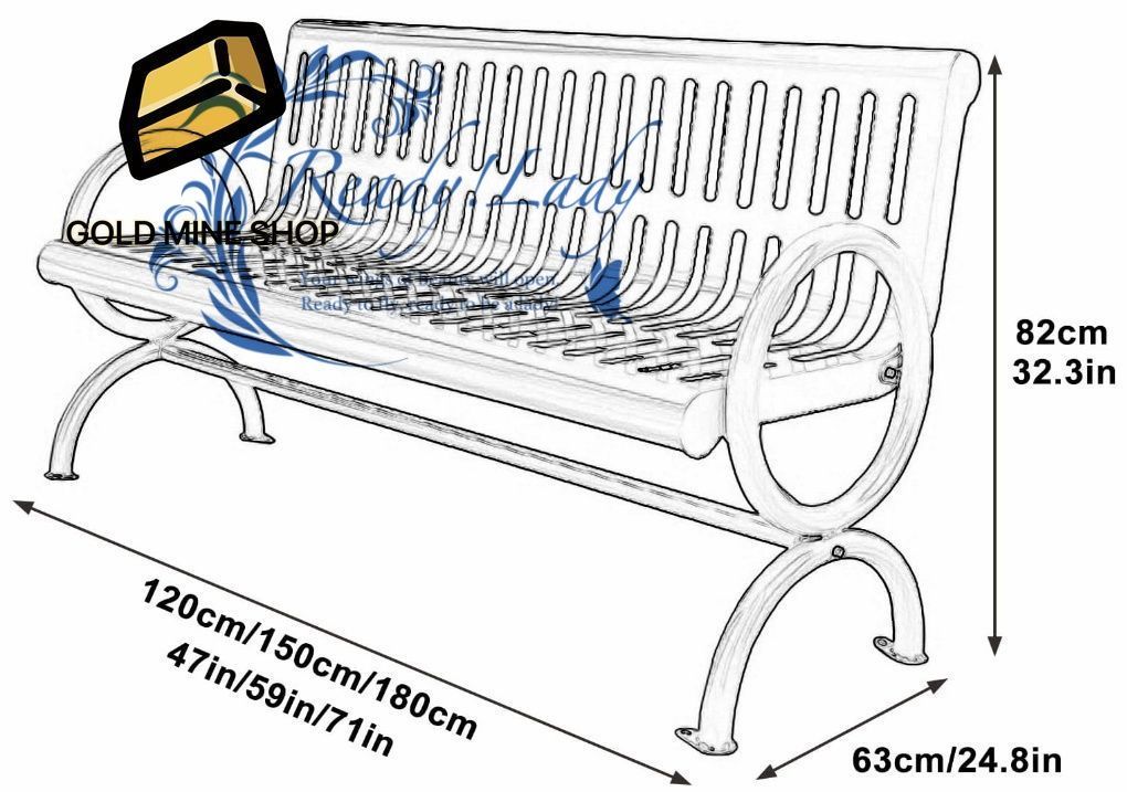 ガーデンベンチ 屋外パティオベンチ 背もたれと肘掛け付きメタルベンチ 鋳鉄スチールフレームチェア 耐候性 ポーチ 公園 芝生 庭 玄関用 Black 150cm 5ft