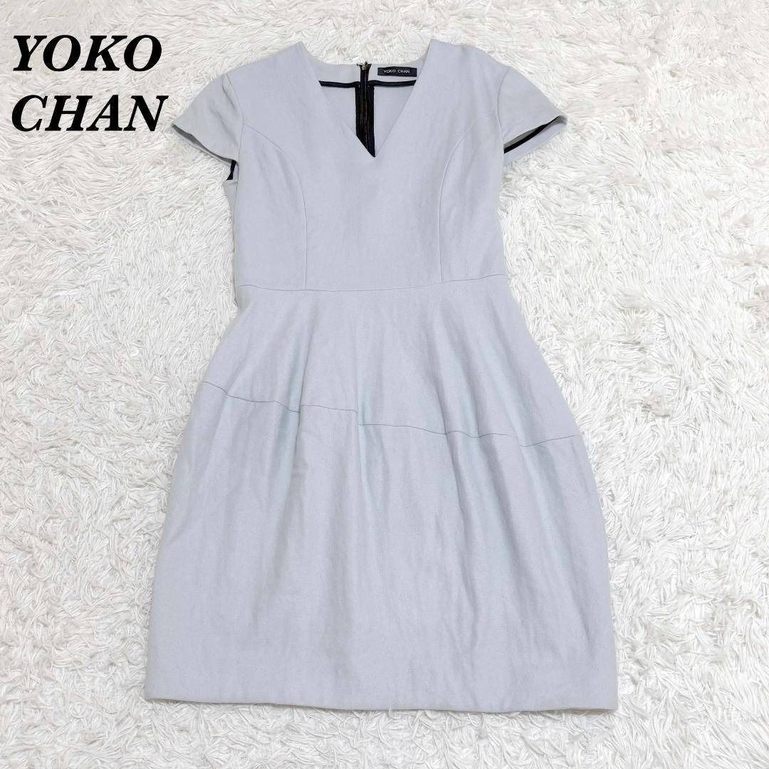 YOKOCHAN 半袖 ひざ丈ウールフ ワンピース 38 水色