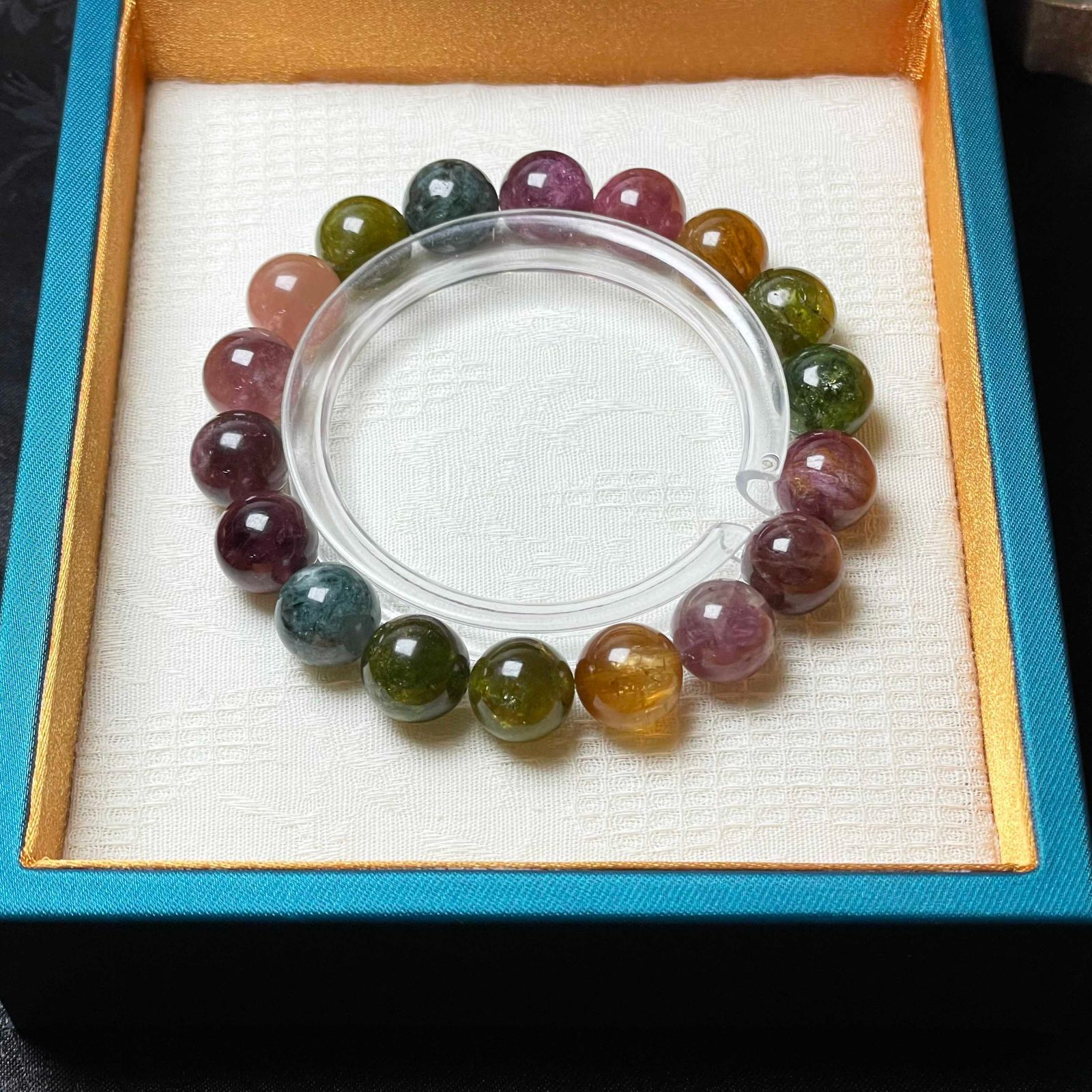 EU製 ミックス トルマリン ブレスレット パワーストーン 天然石 お守り 約11.2-11.6mm ZZ1648