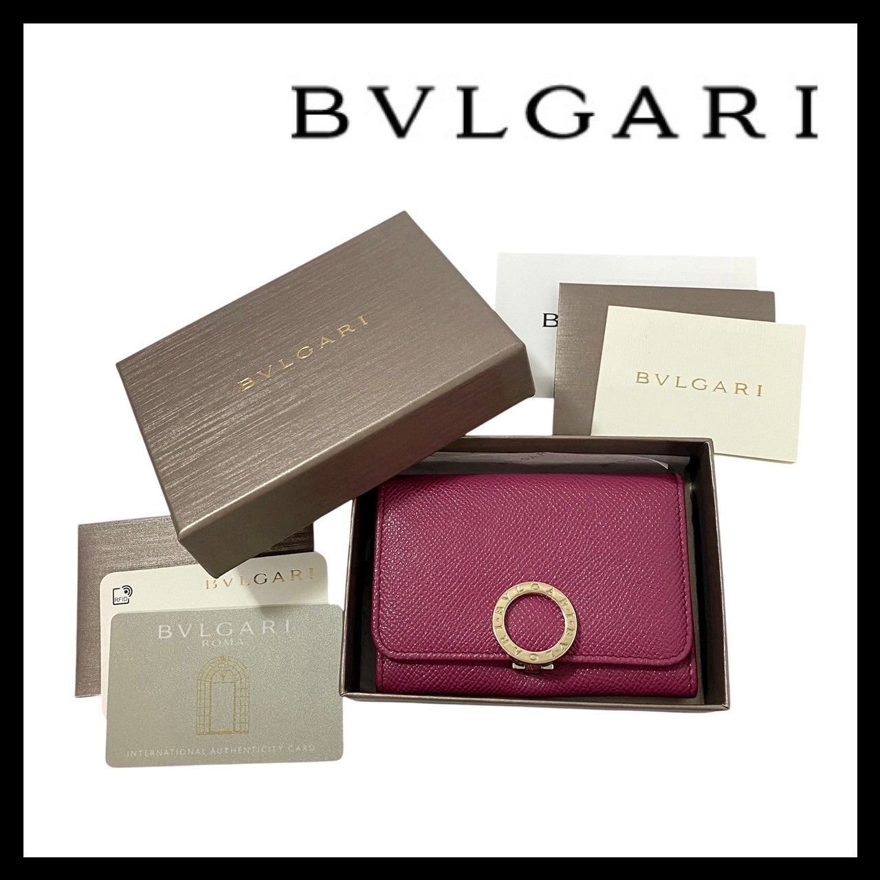 BVLGARI ロゴクリップ カードケース 名刺入れ レザー ダークピンク 286293 ブルガリ M-365