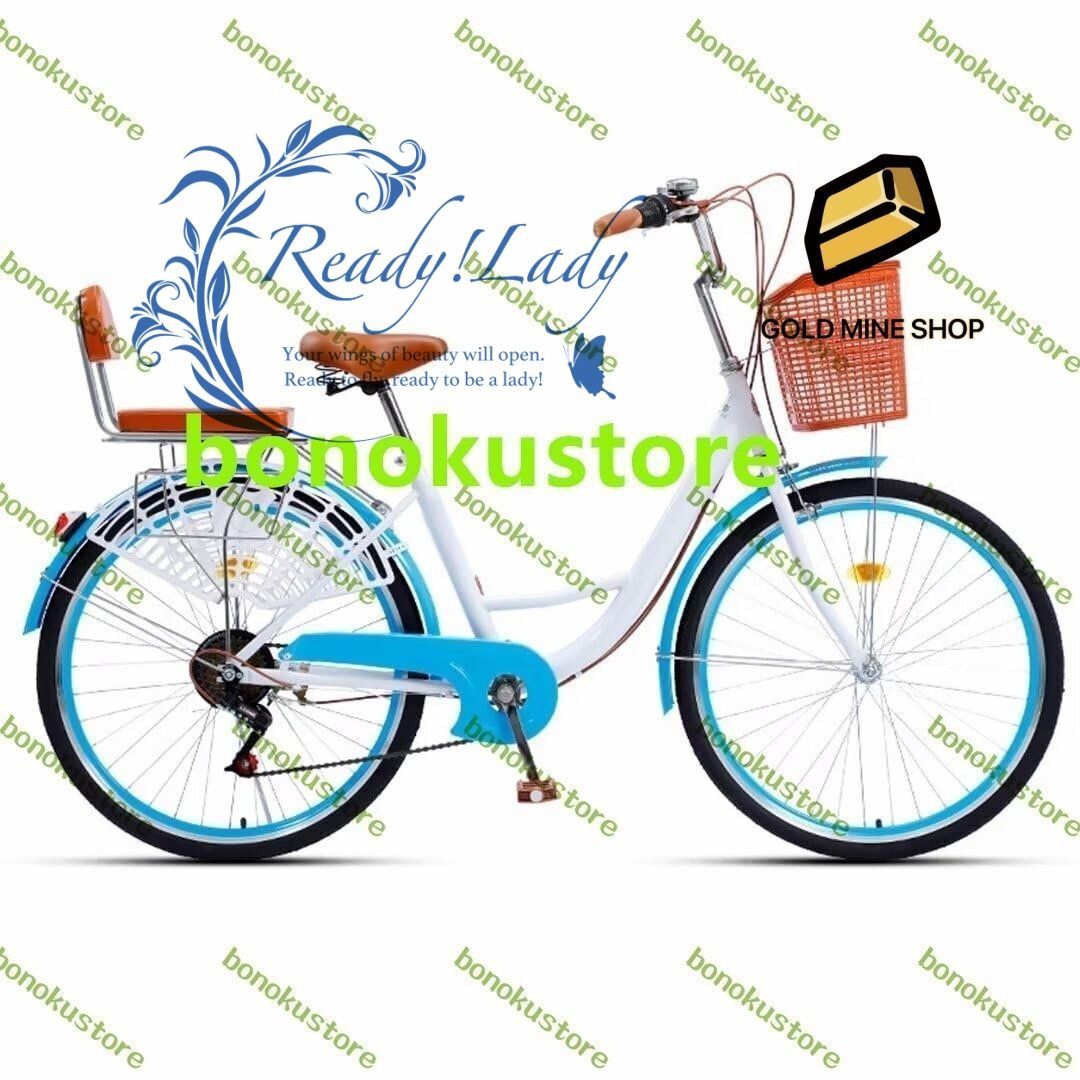 女性と男性のための7速クロスバイク 低ステップスルーフレームシティ自転車 タンデム自転車 リアスポンジシート デュアルブレーキ 24インチ