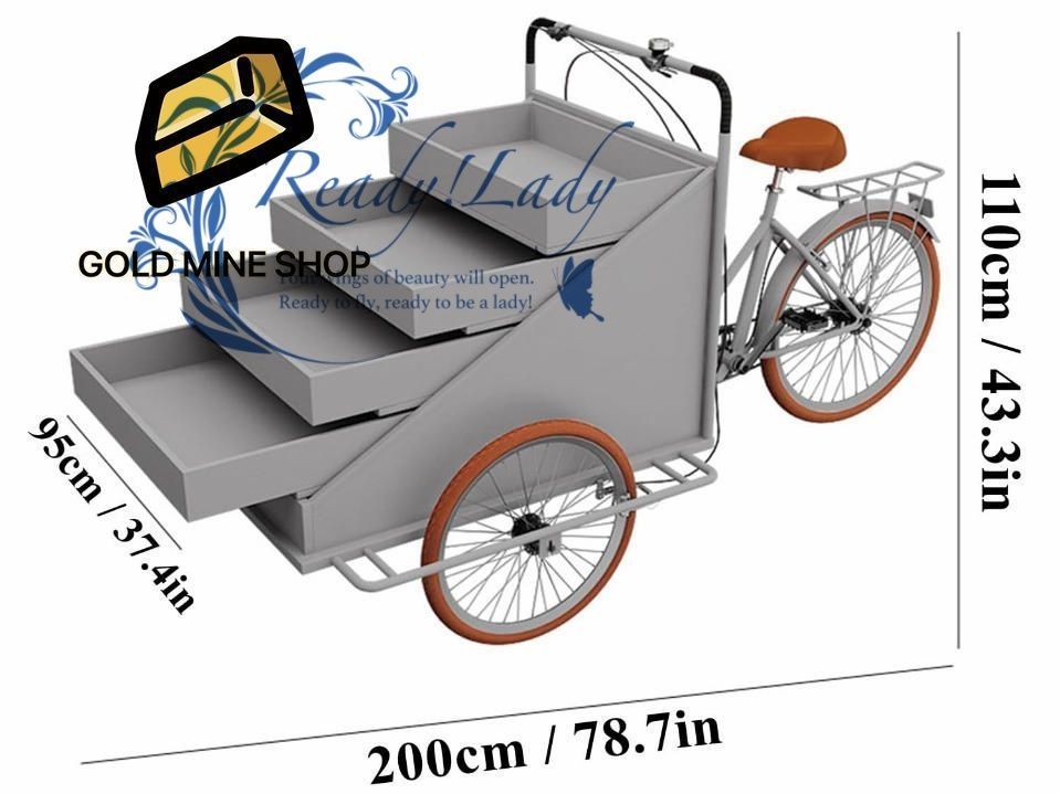 三輪車自動販売カートワゴンフラワーカートキオスクファーマーズマーケットブース屋外移動フードトラック 移動販売トラック コーヒーミルクティーナイトマーケットの屋台スナックカート グレー