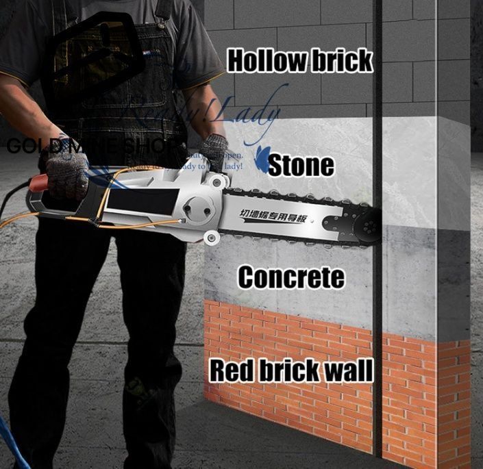 電動コンクリートチェーンソー 8900W湿式給水式ダスト除去ハンドヘルド壁溝切り機 速度7280RPM ダイヤモンドチェーン 赤レンガ コンクリート 花崗岩 鋼 石材用