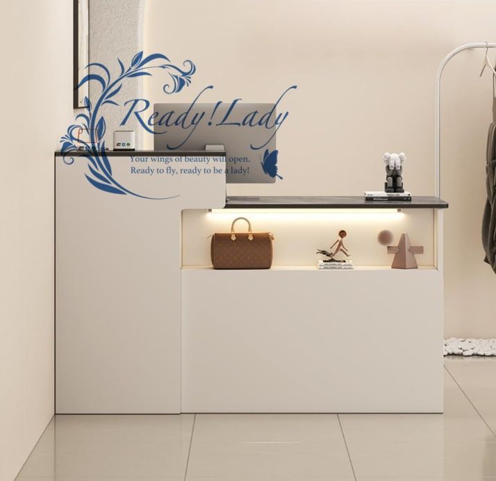 レジカウンター カウンターテーブル木製 おしゃれ 鍵付き 角丸 シンプル バー ファッション 会社フロント婦人服店 レセプショ レジ係カウンター 受付台 右ハイスタイル140*50*100cm