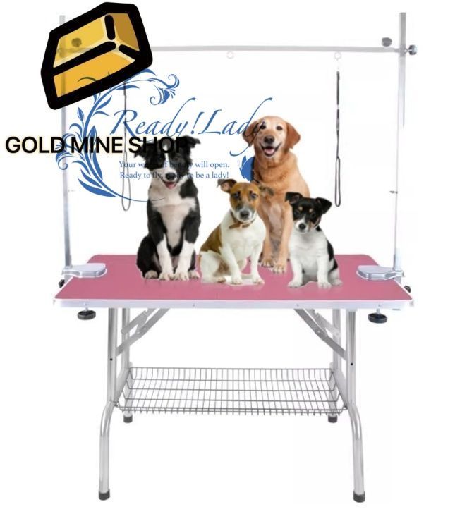 45インチ 折りたたみ式犬用グルーミングテーブル 調節 なアーム クランプ グルーミング用縄2個 最大容量 最大265ポンド 犬用 猫用 ピンク