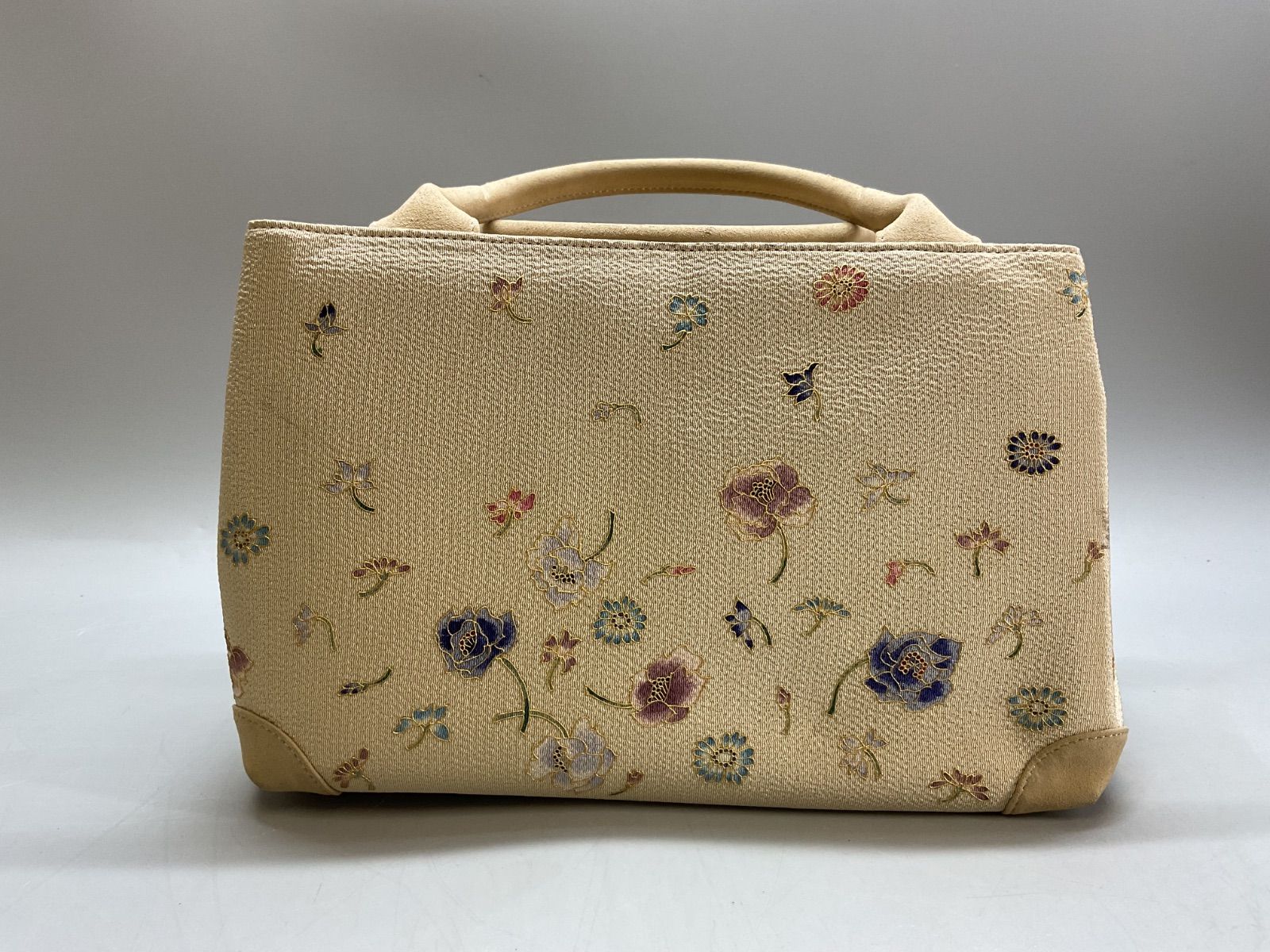 Bag4 OKAJIMA 岡重 シルク製 保証書付 ベージュ ライトベージュ 和装 カバン 花柄 刺繍 和装バック トートバッグ