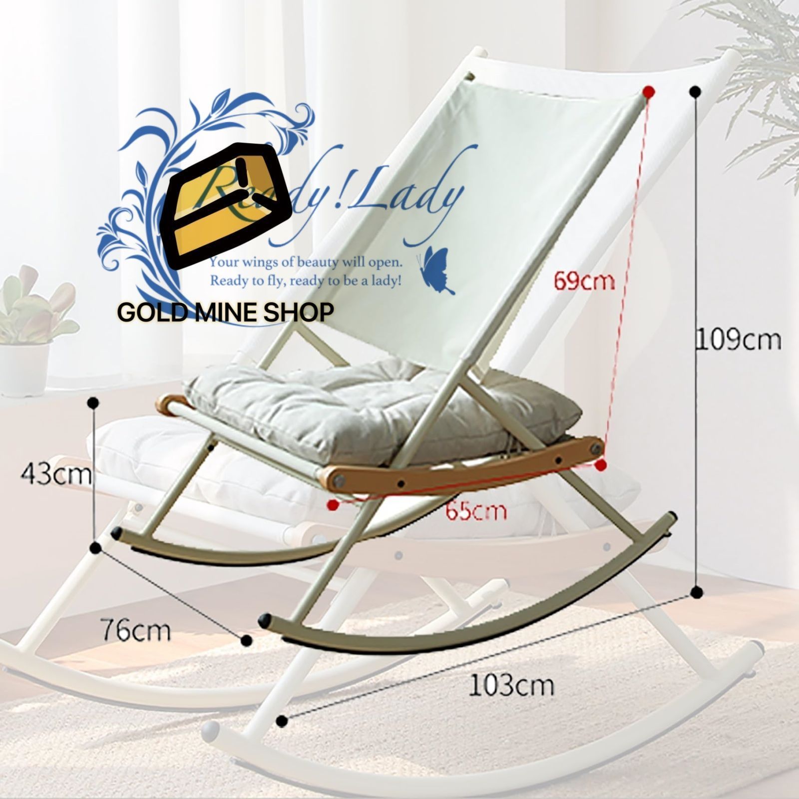 ロッキングチェア リビングルームのロッキングチェア ラウンジチェア 昼寝椅子 リクライニンク゛チェア リラックスチェア 寸法 76x103x109cm 簡単に組立 客間 寝室 家庭用 グレーマットは含まない