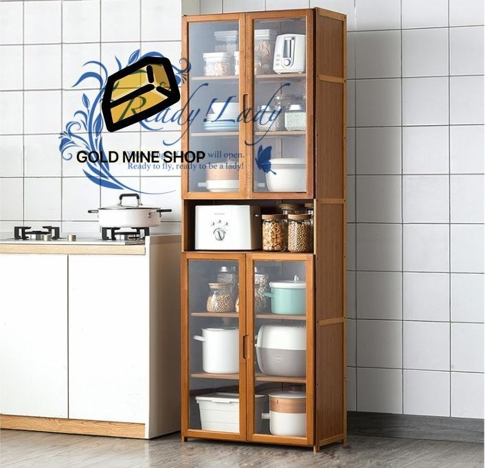 大容量 食器棚 食器だな 調節 な仕切り付き キッチン スリム 棚 食器だな 収納 パントリー 収納 多層構造 台所 収納 食器棚 ロータイプ 天然竹 すきま収納 175×60cm 68.9×23.6in