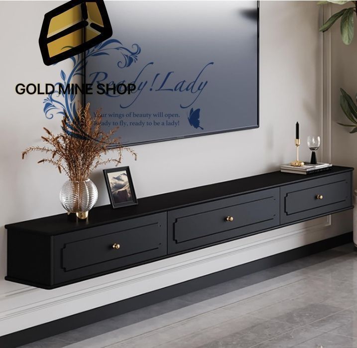 ローボードテレビ台 フローティング TV スタンド 壁掛け テレビボードテレビ台 おしゃれ ヴィンテージ ウッド 壁掛けメディア コンソール シェルフ フローティング TV ユニット スタンドテレビ Black 160x24x20cm